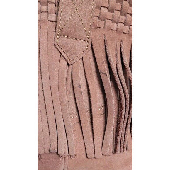 Frye Sacha Fringe Booties 8.5B Rose Taupe Suede Woven Western Ankle Boots NWOB - Picture 8 of 9